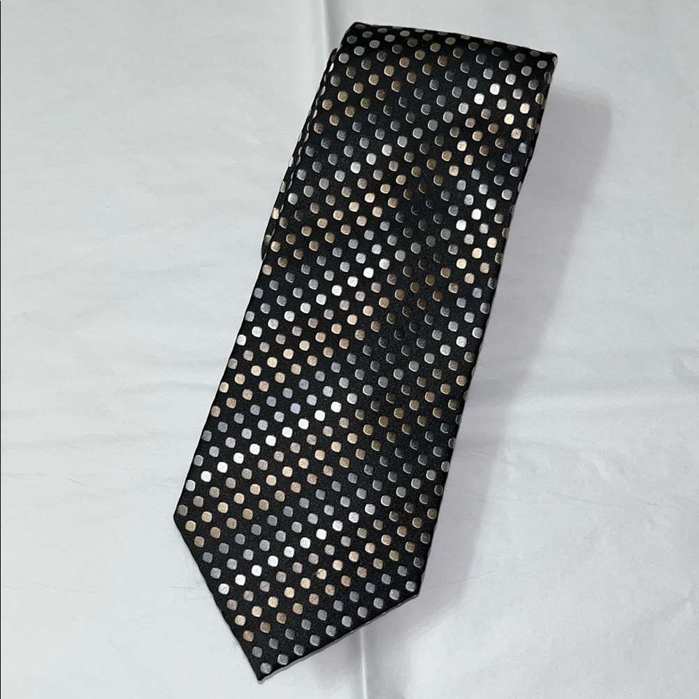 Geoffrey Beene Black Tie with Gold and Silver Dots